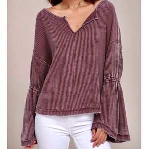 Free People Dahlia Thermal V-Neck Bell Sleeve Top